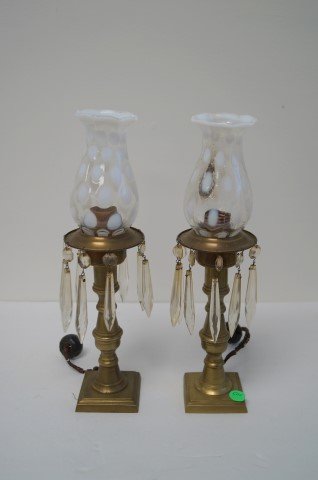 Pair of Victorian Brass and Glass Lamps (1 of 3)