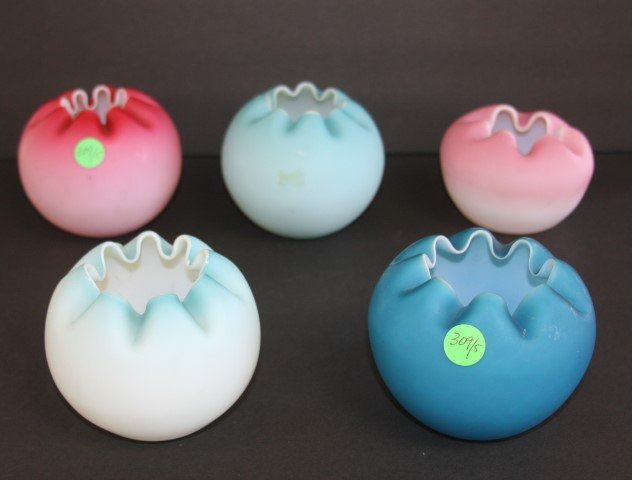 Five(5) Victorian Satin Glass Rose Bowls (1 of 3)