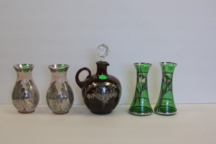 Five(5) Pieces Silver Overlay Glass Items (1 of 4)