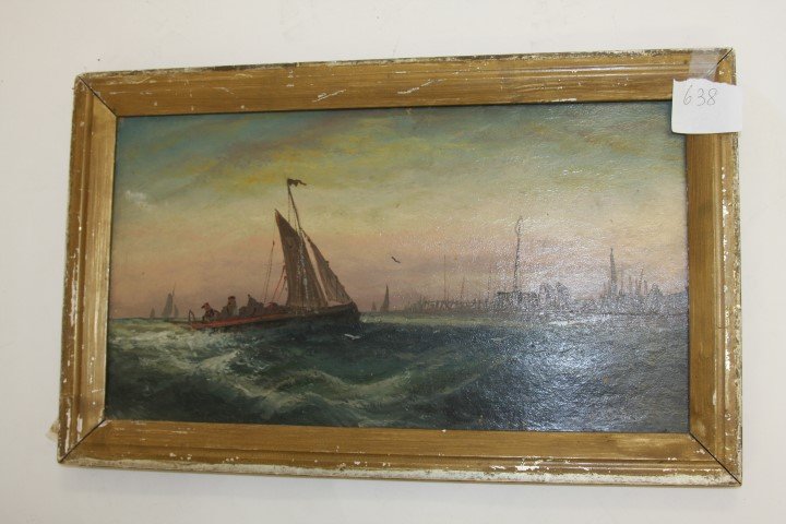 W. Hale; 19th C. Marine Oil Painting Signed: Oil on board, Marine Scene with Figures signed l.r; 10in. X 18in.