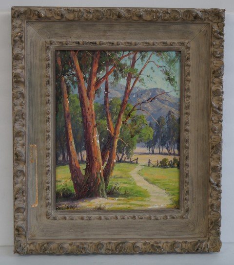 Paul Grimm; American Oil Painting Signed: Oil on board, Peaceful Vista signed l.l.; 16in. X 12in.(some paint loss)