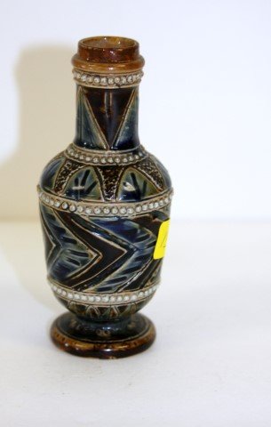 Doulton 1875 Lambeth miniature vase, glaze decorated (1 of 4)