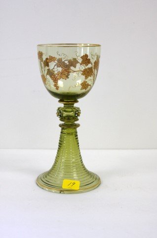 green Moser glass chalice with grape & vine decorated (1 of 4)