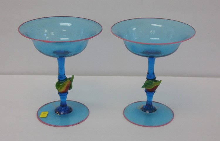 Pair of Venetian Glass Blue Compotes (1 of 5)