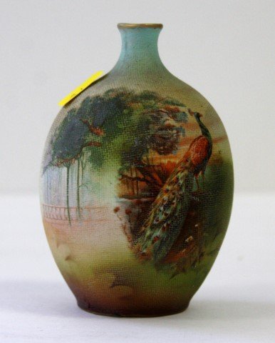 Royal Bayreuth Bavaria miniature Tapestry Vase, peacock (1 of 7)