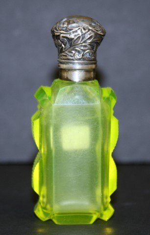 Vaseline glass cologne bottle with silver top (1 of 7)