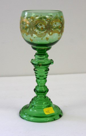 Moser glass green chalice, enamel decorated (1 of 4)