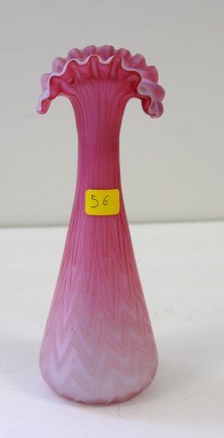 Mt. Washington cased glass cranberry vase ruffled top (1 of 4)