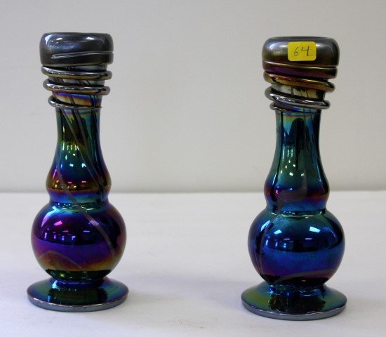 pair Imperial Glass candlesticks blur iridecscent (1 of 6)