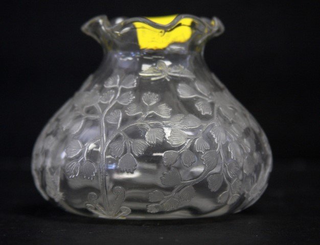 Intaglio cut small vase with vines & butterflies (1 of 5)