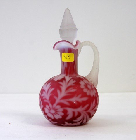 cranberry glass cruet with daisy pattern (1 of 7)