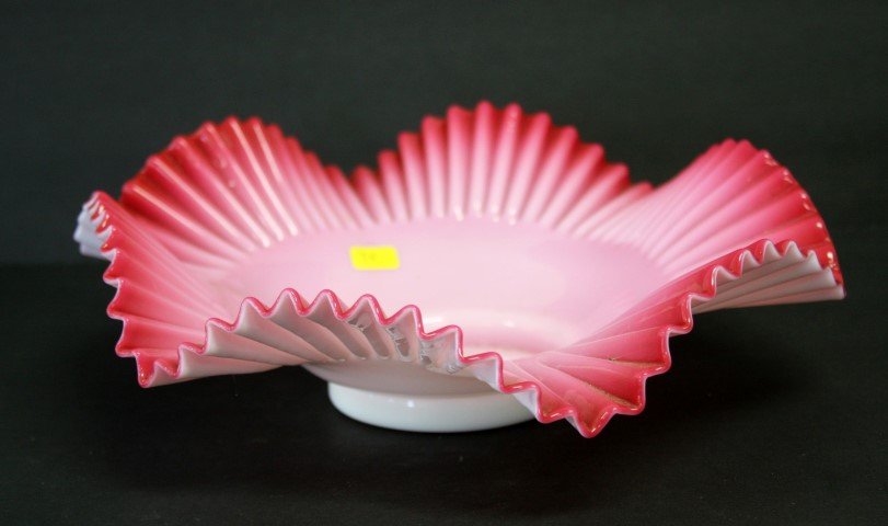 Victorian cased glass bride's basket, pink and white (1 of 6)