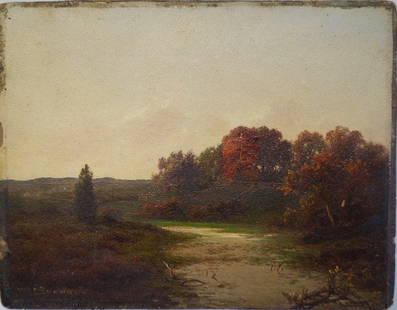 William Mason Brown; American Oil Painting Signed: Oil on board, Sunset Landscape signed l.l.; 7.5in. x 9.5in.