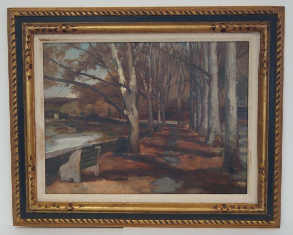 Allen D. Cochran; American Oil Painting Signed: Oil on board, Lake in Central Park signed l.r.; 18in. X 24in.
