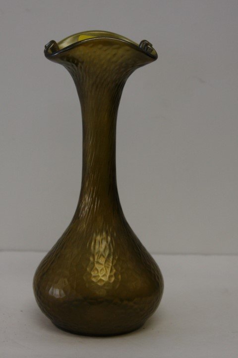 Austrian Art Glass Vase: Loetz style art glass bud vase; 8.25in.H. x 4in.W.