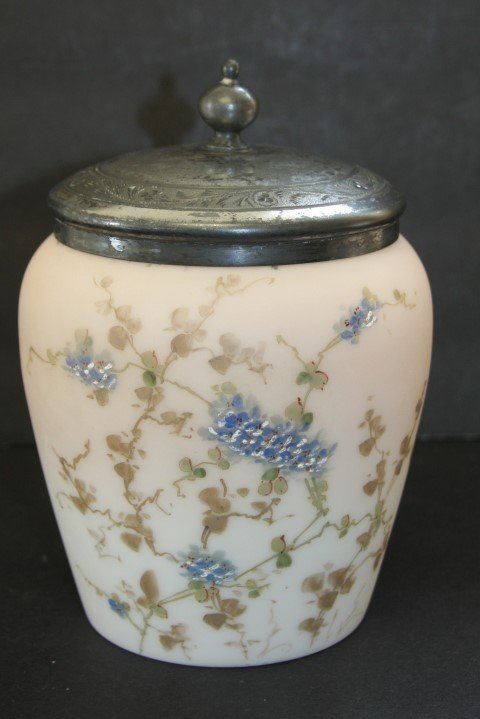 Victorian Enameled Satin Glass Cracker Jar (1 of 4)