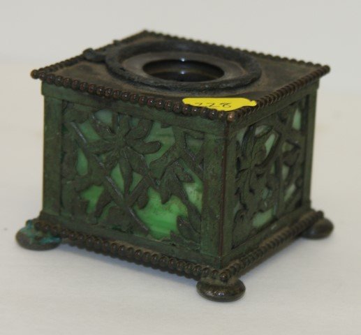 Apollo Studios Overlay Glass Inkwell: Missing lid; 2in.H. x 2.5in.W.