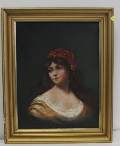 Continental School; Oil Portrait of a Gypsy Woman: Oil on canvas, Portrait of a Gypsy Woman; 19.5in. X 15in.
