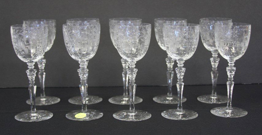 Ten(10) Etched Crystal Cordials (1 of 3)