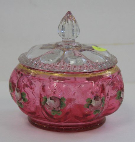 Victorian Cranberry Glass Dresser Box (1 of 4)
