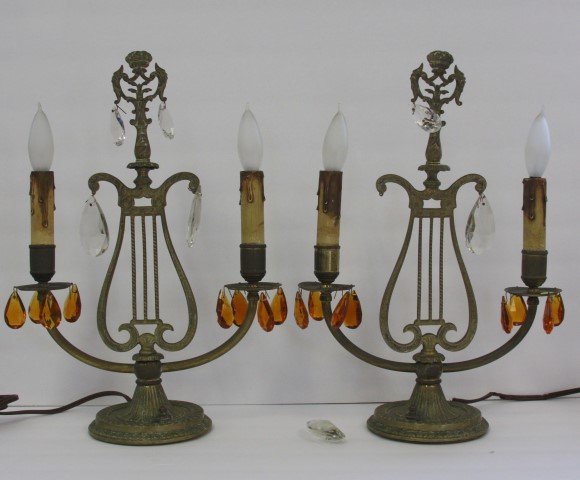 Pair of Victorian Double Arm Brass Lamps (1 of 3)