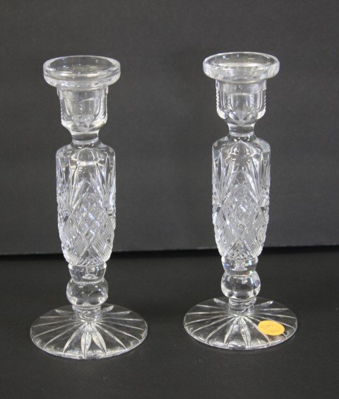 Pair of Waterford Style Cut Glass Candlesticks (1 of 3)