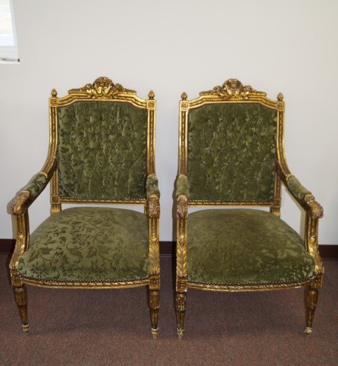 Pair of French Gilt Upholstered Arm Chairs (1 of 4)