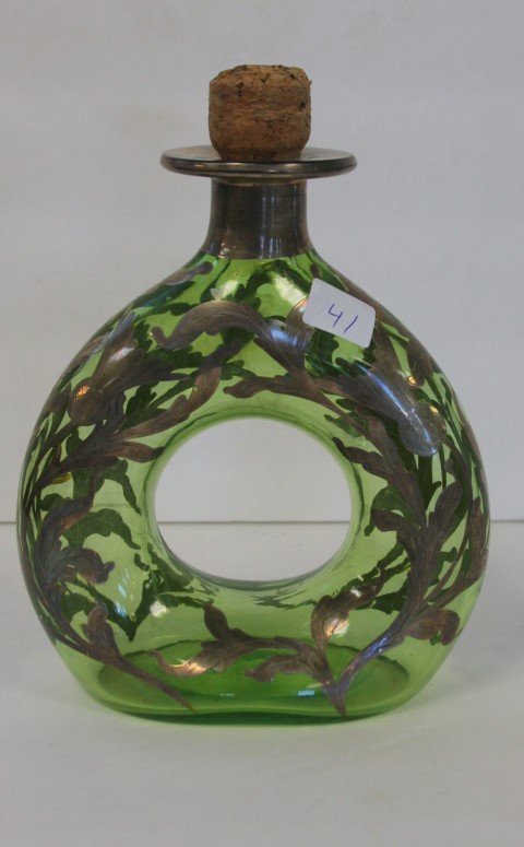 German Silver Overlay Glass Decanter (1 of 4)