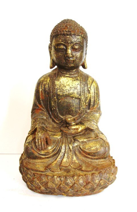 Chinese Buddha Gold Gilt Over Cast Iron (1 of 6)