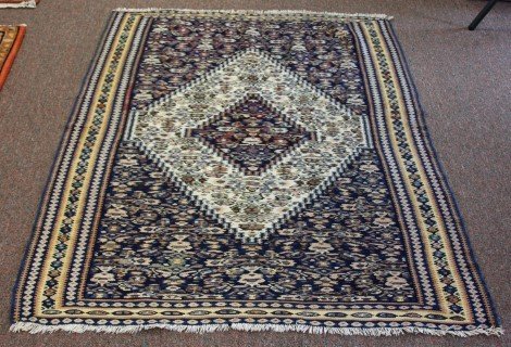 Antique Kilim carpet, blue backgound, 61" x 44" (1 of 7)