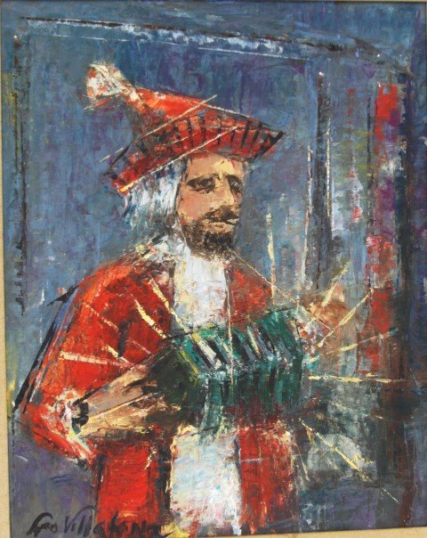 Leo Villafana, listed American artist, oil/b, Accordian: Mid Century, oil on board, original frame, signed lower left, very good condition, image size 20 x 16, outer frame 26 .5 x 22.5