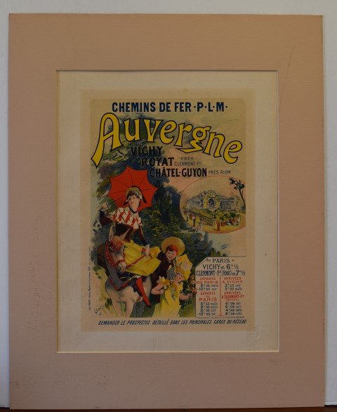 Jules Cheret; Maitres de L'Affiche Lithographed Plate: Lithographed plate, Auvergne by Jules Cheret. Created during the Belle poque in Paris, France. Embossed seal l.r. Circa 1895-1900; 14.25in. X 11in.(with margins)
