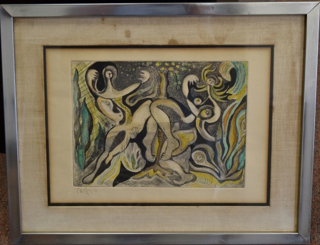 20thC. Modernist Colored Etching Signed (1 of 5)