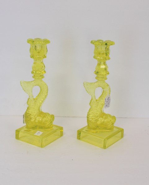 Pair of Vaseline Glass Candlesticks (1 of 5)