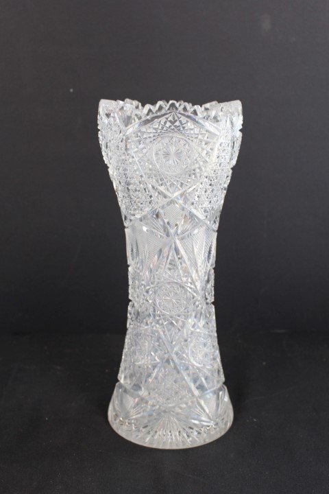 American Brilliant Cut Glass Vase: Brilliant cut glass vase. Beaker form; 12in.H. x 5in.W.