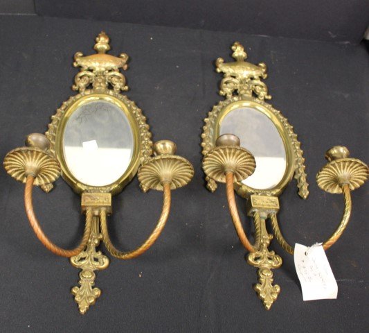 Pair of Ornate Mirrored  Brass Sconces (1 of 5)
