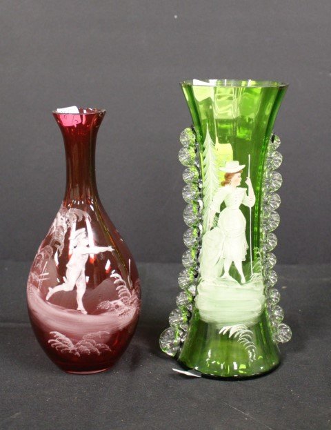 Two(2) Mary gregory Enameled Glass Vases (1 of 6)