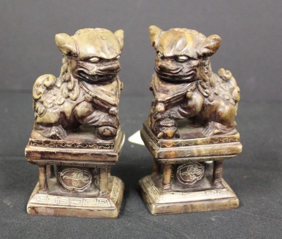 Pair of Chinese Carved Soapstone Foo Lions (1 of 4)