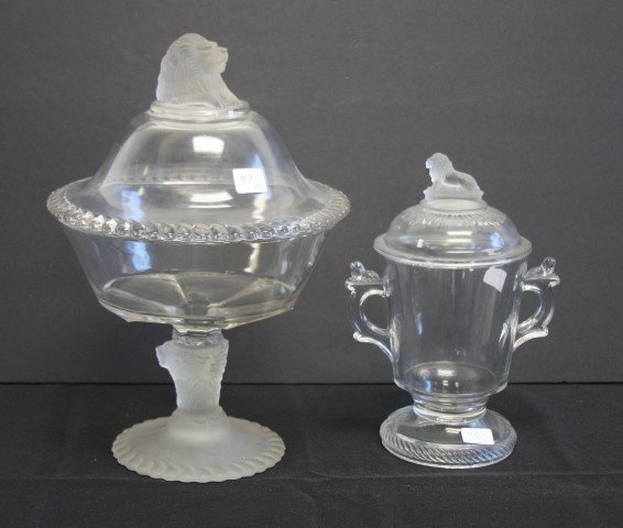 2 Early Pressed Glass Covered Compotes Lion tops (1 of 6)