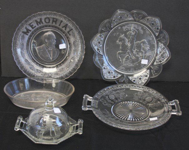 3 pc Grouping Early Pressed Glass Scenic Dishes (1 of 6)