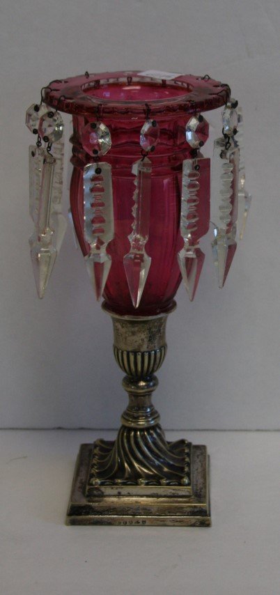 Victorian Cranberry Vase on Silverplate Base Prisms (1 of 4)