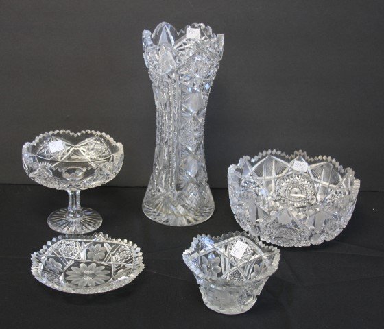 5 pc Grouping  American Brilliant Cut Glass Variety (1 of 5)