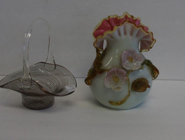 2 pc Glass Basket and Stevens Williams Vase (1 of 4)