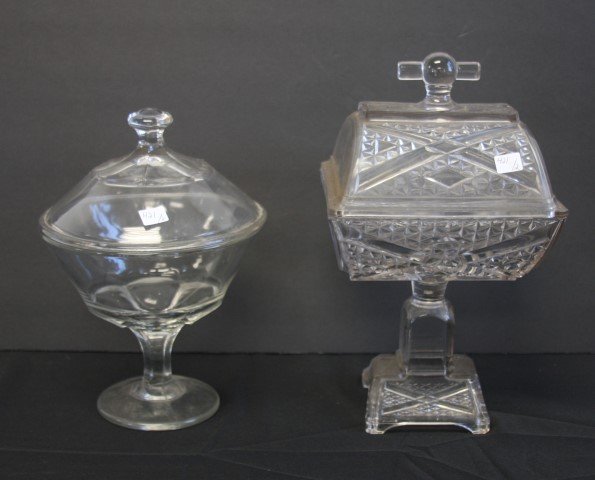 2 Early Pressed Glass Candy Store Covered Compotes (1 of 4)
