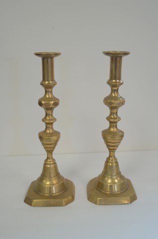 Pair of Early American Brass Candlesticks (1 of 3)