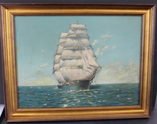 J.C. Neale; 19thC. English Oil Painting Signed: Oil on canvas, Clipper Ship at Full Sail signed l.r.; 15in. X 20in.