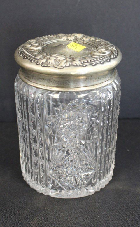 Sterling Top Cut Glass Jar (1 of 4)