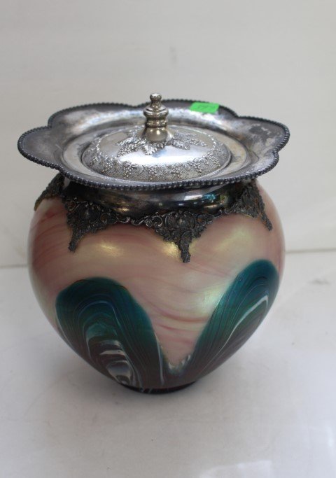 Victorian Art Glass Cracker Jar with Silverplate Top (1 of 4)
