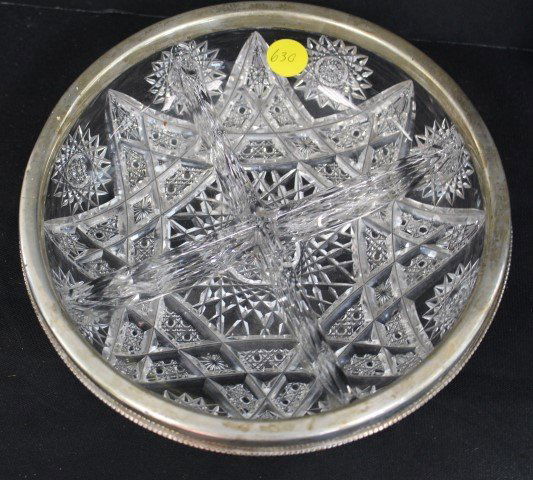 American Brilliant Cut Glass Divided Dish Sterling Rim (1 of 5)