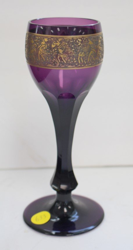 Moser Amethyst Chalice Goblet Roman Motif (1 of 4)